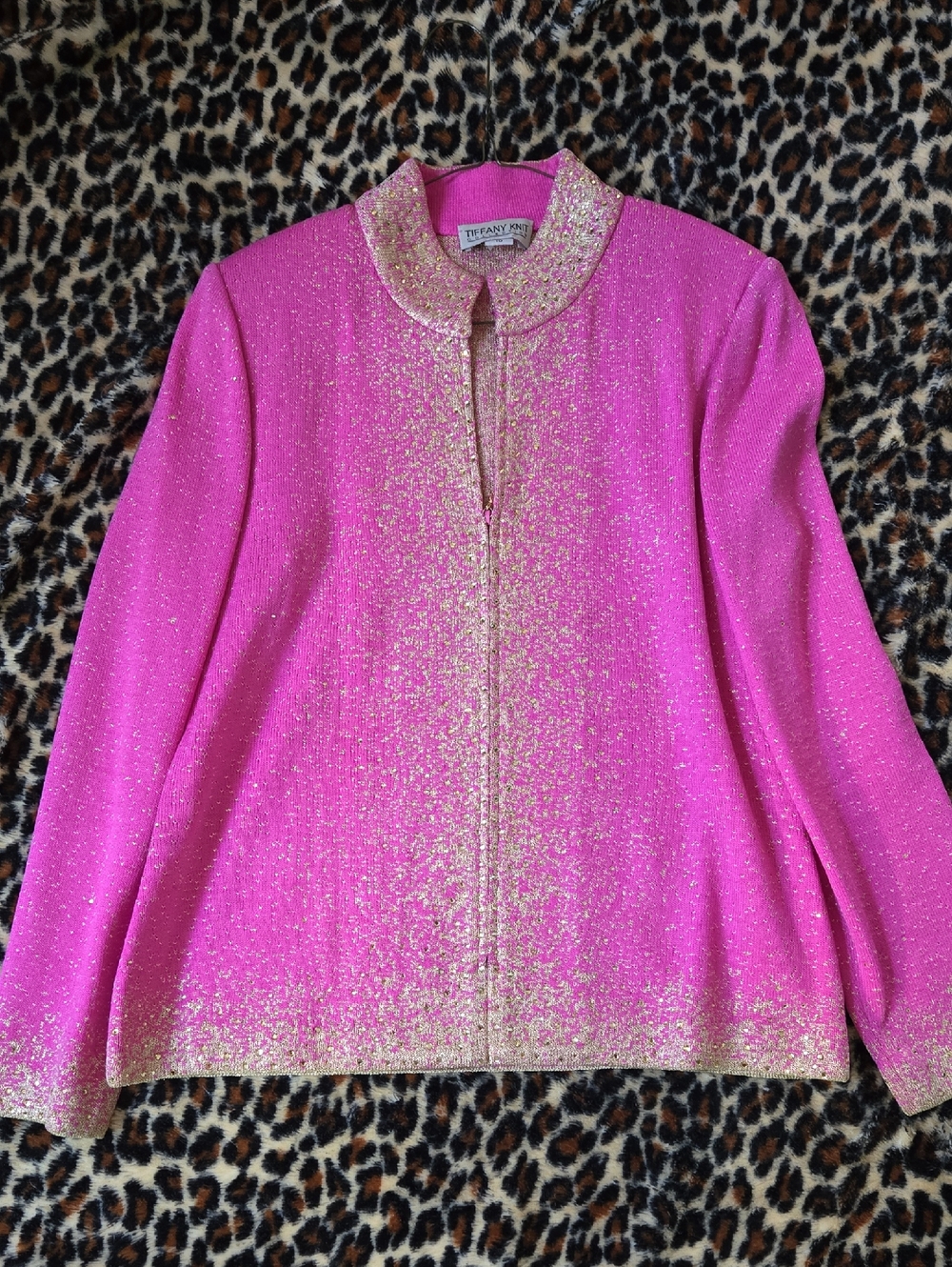 Tiffany Knit Pink Jacket with Gold Glitter Trim (Similar Style To St. John)